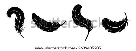 Feather Set icon, logo isolated on white background . Bird Feather silhouette vector set. bird feather vector . 