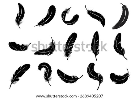 Feather Set icon, logo isolated on white background . Bird Feather silhouette vector set. bird feather vector . 