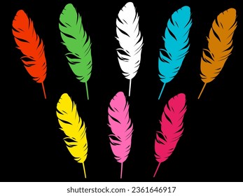 Juego de plumas aislado en fondo negro. 