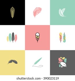 Feather. Set of modern logo design vector templates and icons