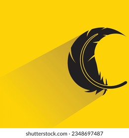 feather with shadow on yellow background