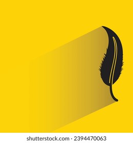 feather with shadow on yellow background