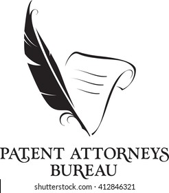 Feather and sheet of paper as Law office attorney logo. 