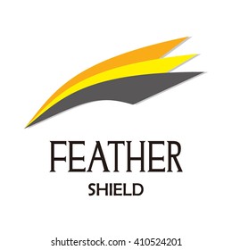 Feather shield gold elegant abstract vector logo design template protection guard security business icon company identity symbol concept