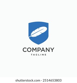 Feather and shield simple logo combination vector icon illustration