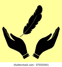 Feather sign. Flat style icon vector illustration.