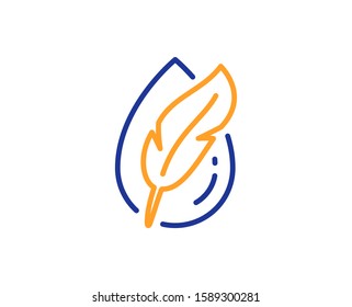 Feather sign. Hypoallergenic tested line icon. No synthetic symbol. Colorful outline concept. Blue and orange thin line hypoallergenic tested icon. Vector