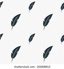Feather sign icon. Retro pen symbol. Light weight symbol. Seamless grid lines texture. Cells repeating pattern. White texture background. Vector
