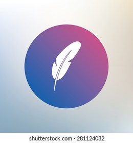 Feather sign icon. Retro pen symbol. Light weight symbol. Icon on blurred background. Vector