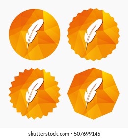 Feather sign icon. Retro pen symbol.