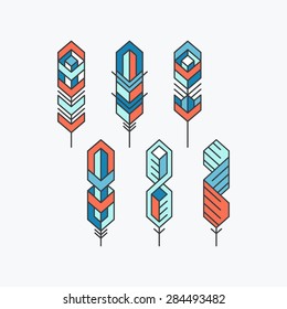 Feather sign icons' set. Colorful flat symbols. 