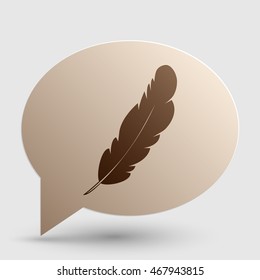 Feather sign illustration. Brown gradient icon on bubble with shadow.