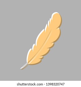 Feather sign illustration. Emboss effect with light orange icon on gray background.
