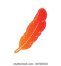 Feather sign illustration. Orange applique isolated.