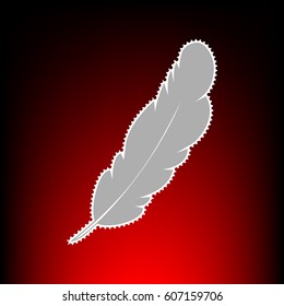 Feather sign illustration. Postage stamp or old photo style on red-black gradient background.