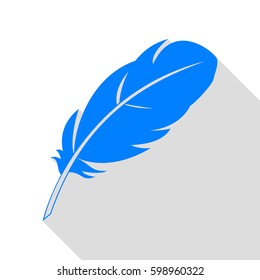 Feather sign illustration. Vector. Azure icon with flat style shadow path on white background.