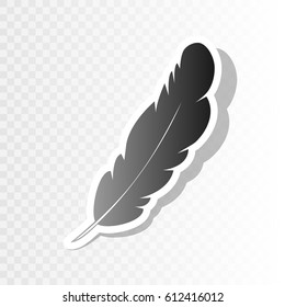 Feather sign illustration. Vector. Blackish icon on transparent background with transition.