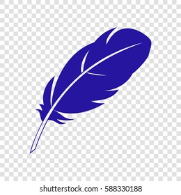 Feather sign illustration. Vector. Blue icon on transparent background.