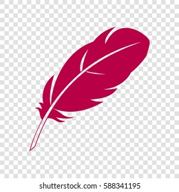 Feather sign illustration. Vector. Bordo icon on transparent background.