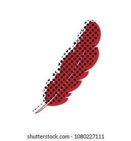 Feather sign illustration. Vector. Brown icon with shifted black circle pattern as duplicate at white background. Isolated.