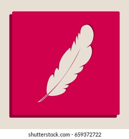 Feather sign illustration. Vector. Grayscale version of Popart-style icon.