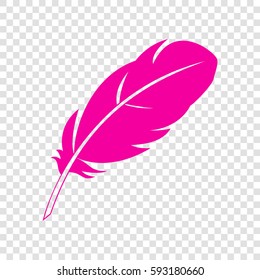 Feather sign illustration. Vector. Magenta icon on transparent background.