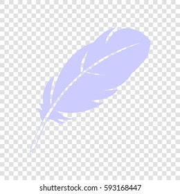 Feather sign illustration. Vector. Periwinkle icon on transparent background.