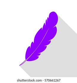 Feather sign illustration. Violet icon with flat style shadow path.