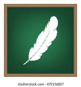 Feather sign illustration. White chalk effect on green school board.