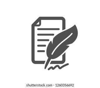 Feather signature icon. Copywriting sign. Feedback symbol. Quality design element. Classic style icon. Vector
