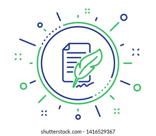 Feather signature line icon. Copywriting sign. Feedback symbol. Quality design elements. Technology feather signature button. Editable stroke. Vector