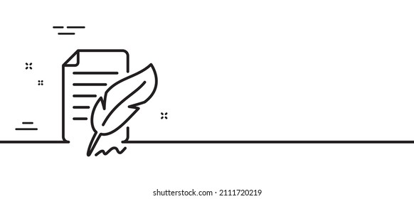 Feather signature line icon. Copywriting sign. Feedback symbol. Minimal line illustration background. Feather signature line icon pattern banner. White web template concept. Vector