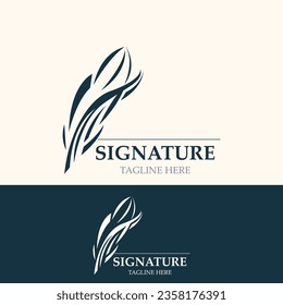 Feather and signature logo design minimalist business symbol sign template illustration