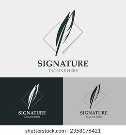 Feather and signature logo design minimalist business symbol sign template illustration