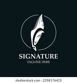 Feather and signature logo design minimalist business symbol sign template illustration