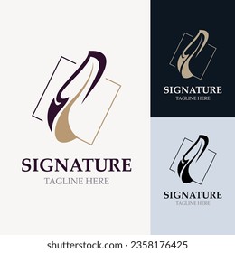 Feather and signature logo design minimalist business symbol sign template illustration