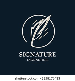 Feather and signature logo design minimalist business symbol sign template illustration