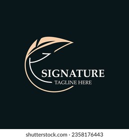 Feather and signature logo design minimalist business symbol sign template illustration