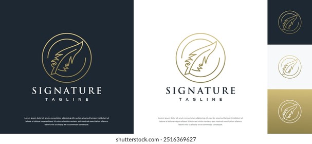Vector de diseño de logotipo de la firma de la pluma. Plantilla minimalista del logotipo de la tinta de la pluma.
