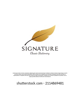 feather signature pen logo design template