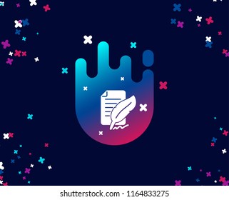 Feather signature simple icon. Copywriting sign. Feedback symbol. Cool banner with icon. Abstract shape with gradient. Vector