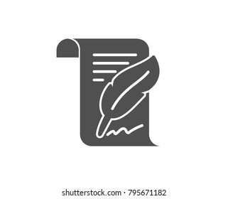 Feather signature simple icon. Copywriting sign. Feedback symbol. Quality design elements. Classic style. Vector