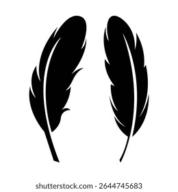 Feather Silhouette Duo, Elegant Black Feather Vector Icons Set.