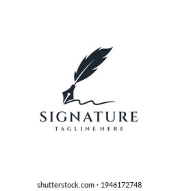 Feather silhouette ink logo design vector inspiration. Logo can be used for icon, brand, identity, write, law, simple, black, and business company