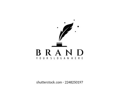 Feather silhouette logo with ancient ink used for signature and message writing