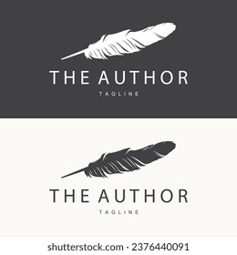 Feather Silhouette Logo, Author Design Luxury Simple Elegant Vector Illustration Template