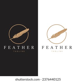 Feather Silhouette Logo, Author Design Luxury Simple Elegant Vector Illustration Template