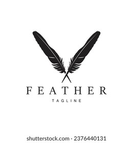Feather Silhouette Logo, Author Design Luxury Simple Elegant Vector Illustration Template