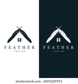 Feather Silhouette Logo, Author Design Luxury Simple Elegant Vector Illustration Template