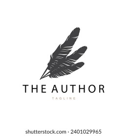 Feather Silhouette Logo, Author Design Luxury Simple Elegant Vector Illustration Template